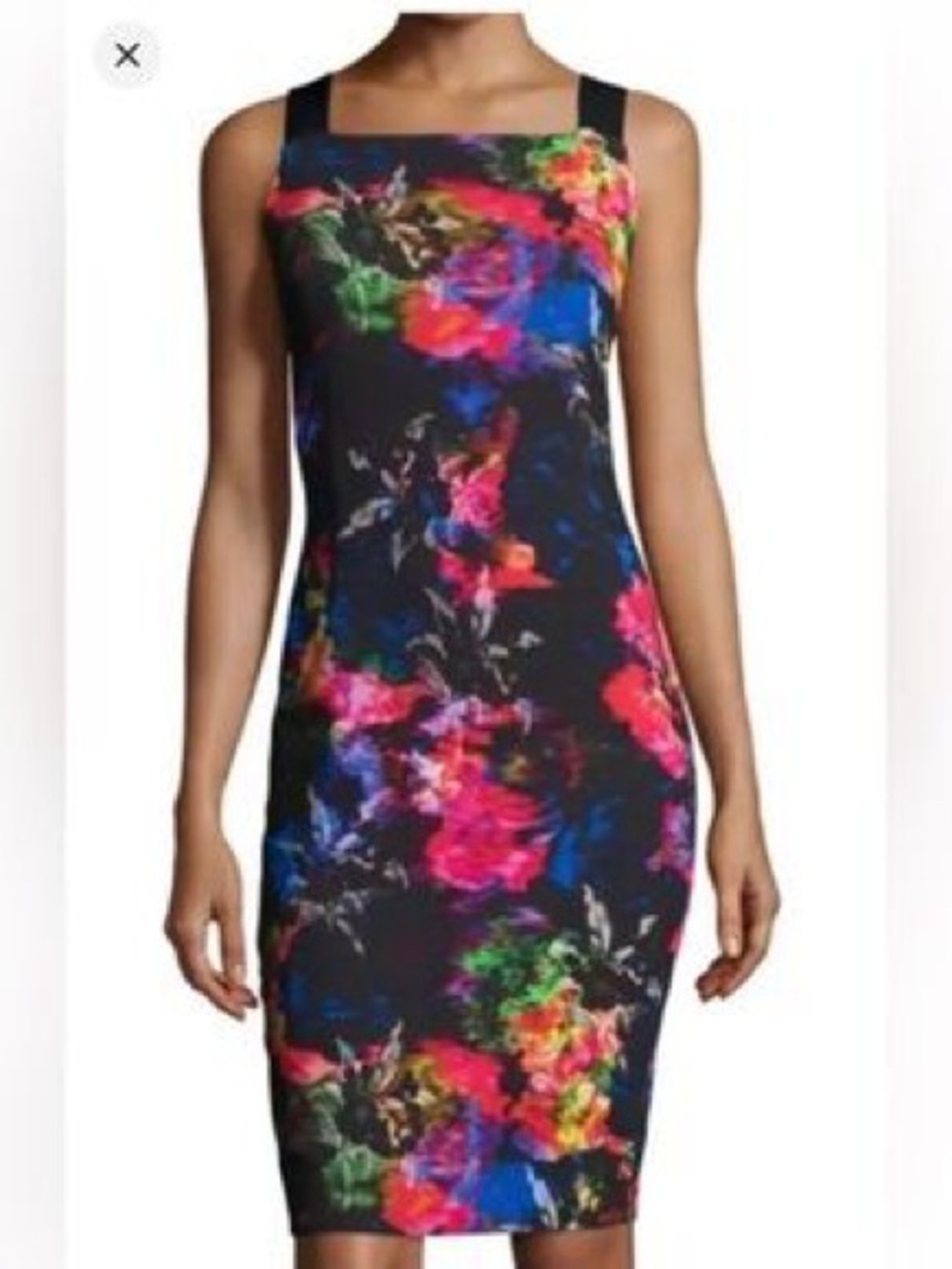 Milly Black Midi Sheath Dress with Bright Floral Print